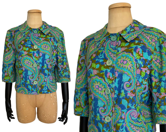 1960s Psychedelic Green Paisley Blazer (M)