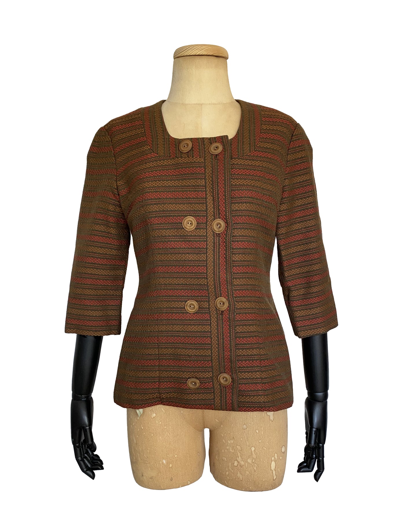 1960s Brown Herringbone Square Neckline Blazer (XS-S)