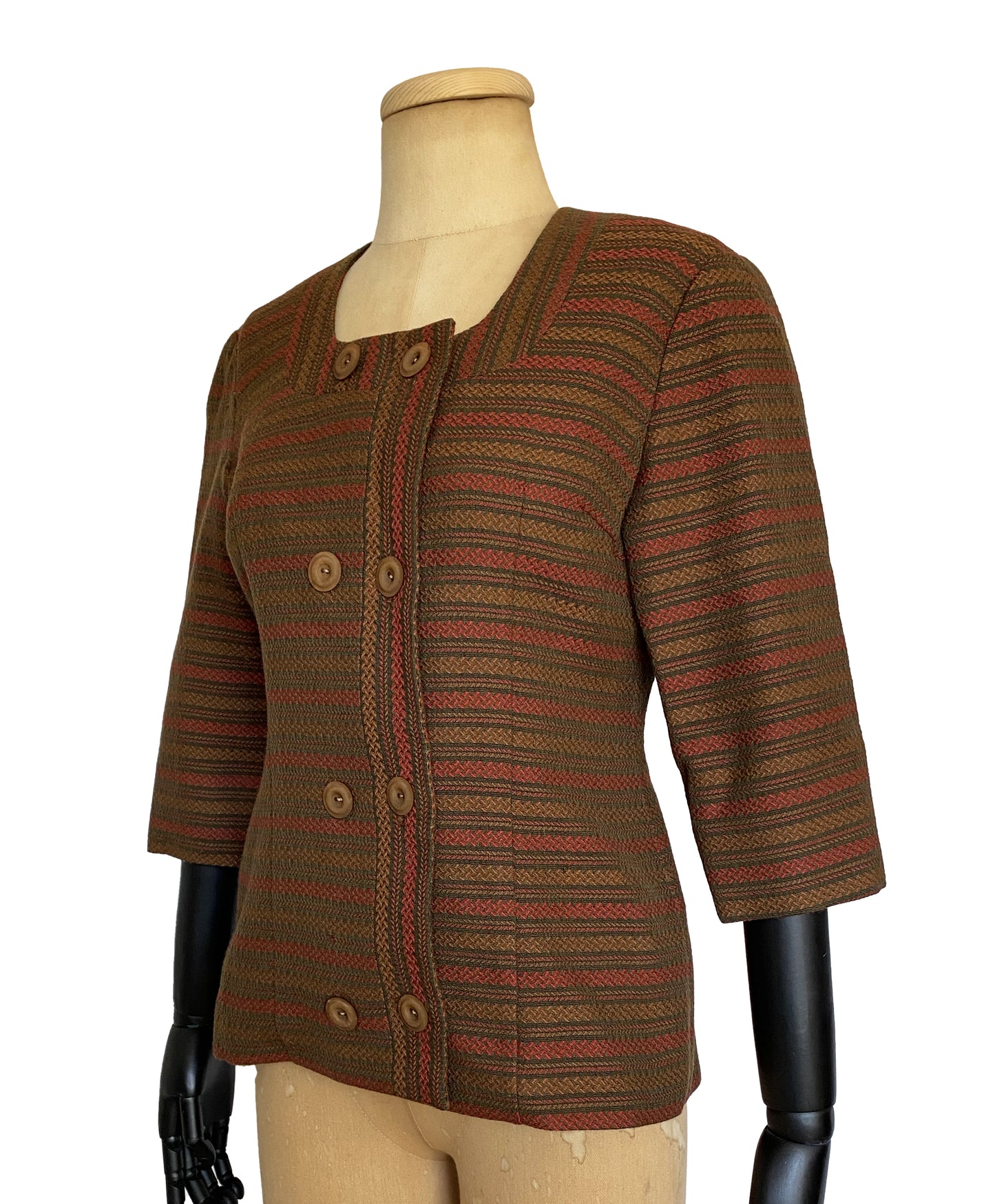 1960s Brown Herringbone Square Neckline Blazer (XS-S)