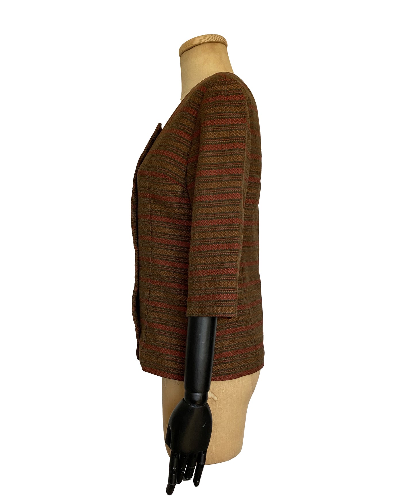 1960s Brown Herringbone Square Neckline Blazer (XS-S)