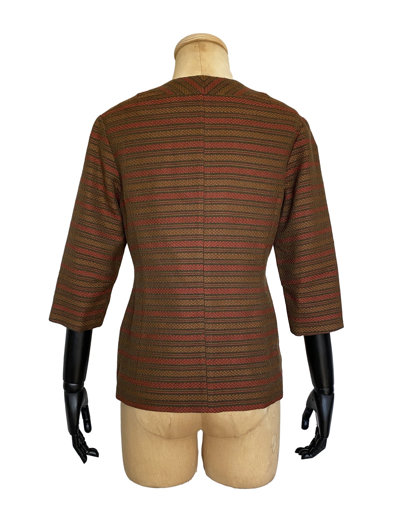 1960s Brown Herringbone Square Neckline Blazer (XS-S)