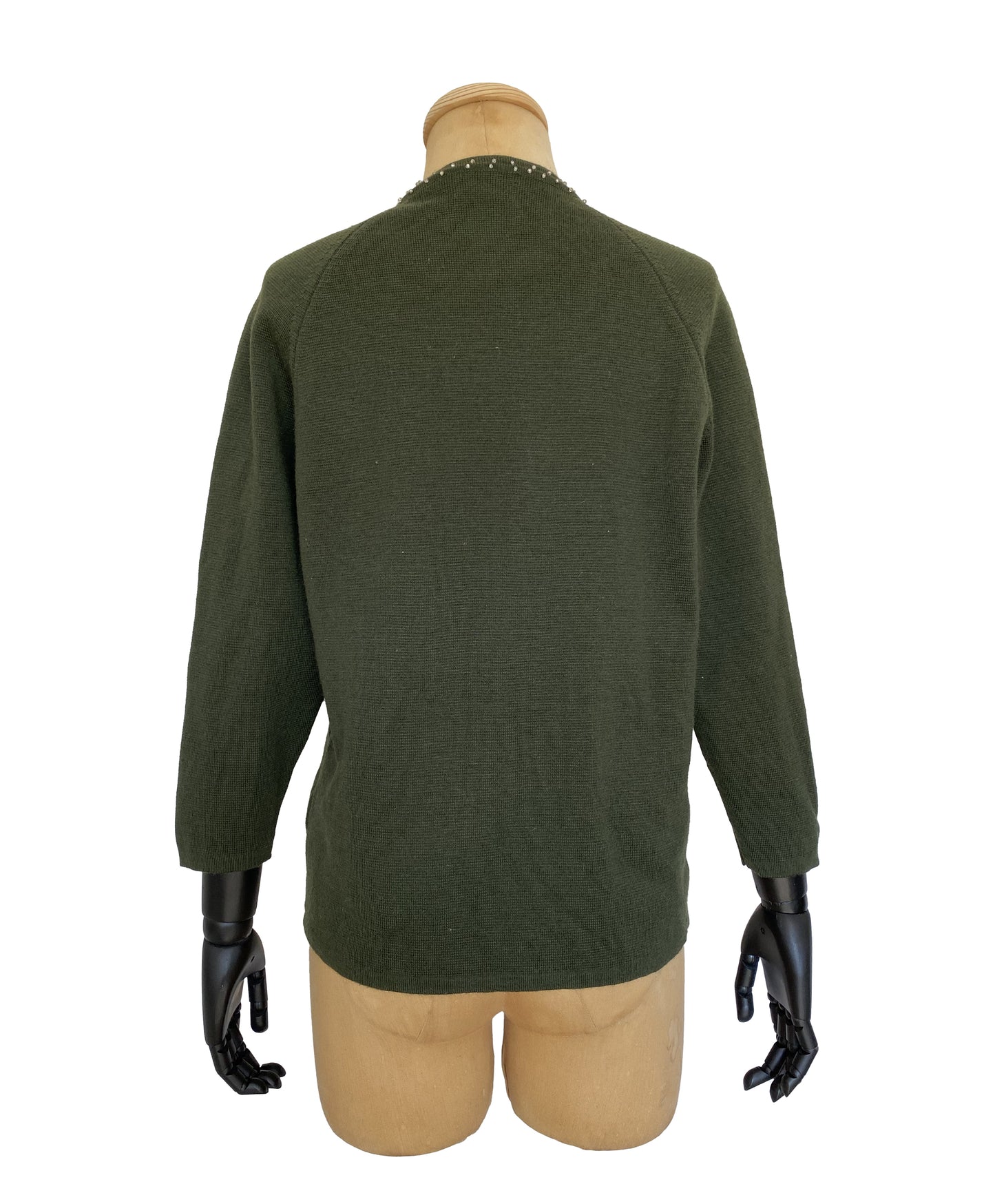 1960s Forest Green Silver Beaded Cardigan (M)