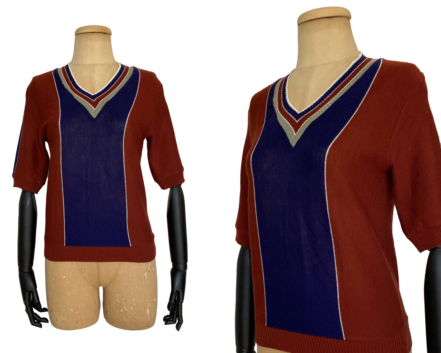 1970s Knitted V-neck Short Sleeve Top (XS)