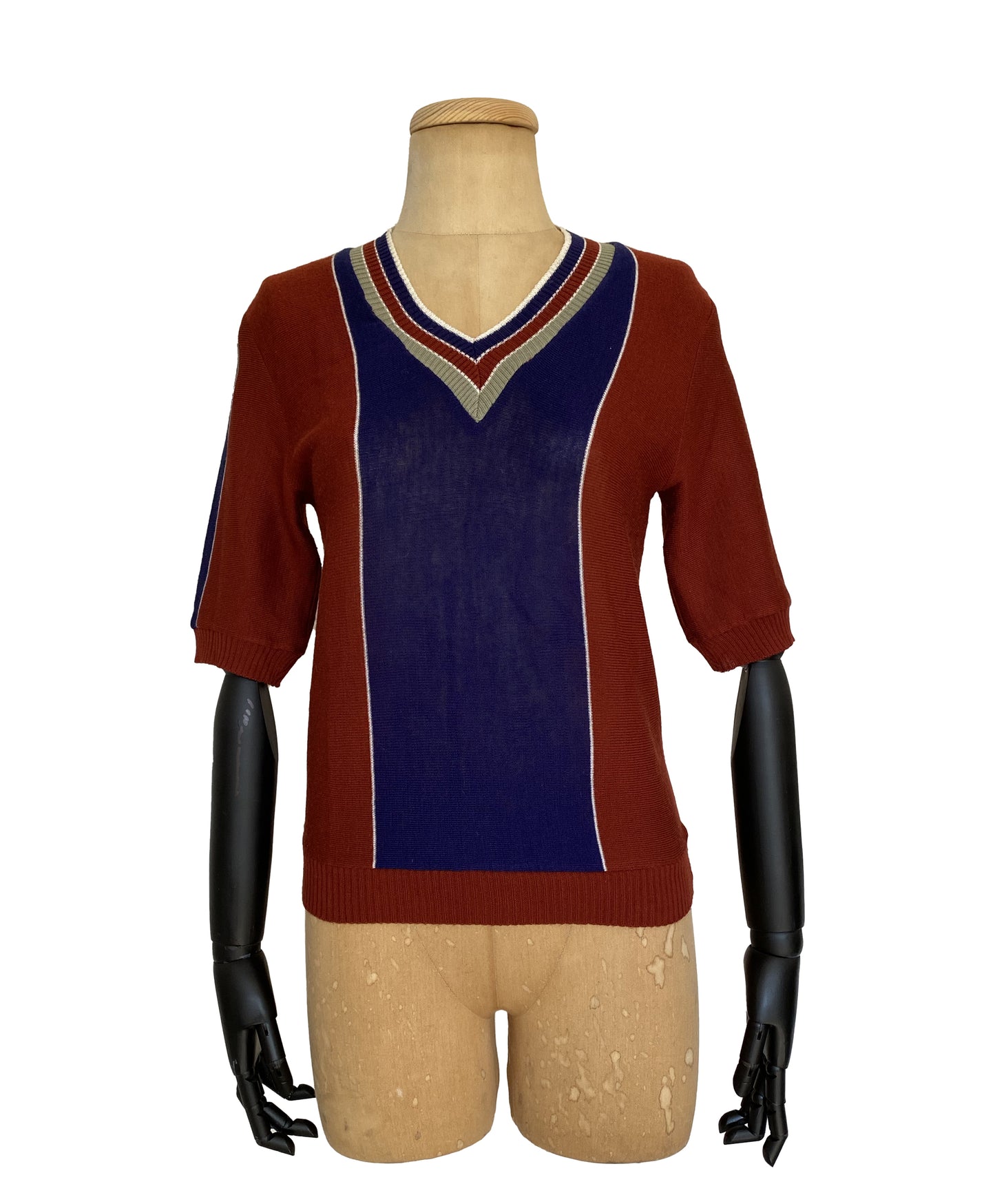 1970s Knitted V-neck Short Sleeve Top (XS)