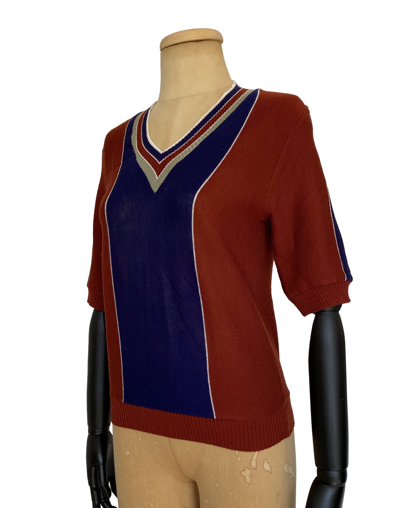 1970s Knitted V-neck Short Sleeve Top (XS)