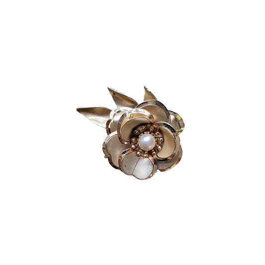 1960s Mid-Century Floral Pearl Pin Brooch