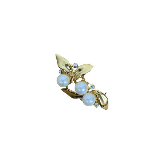1960s Mid Century Pearl Rhinestone Brooch