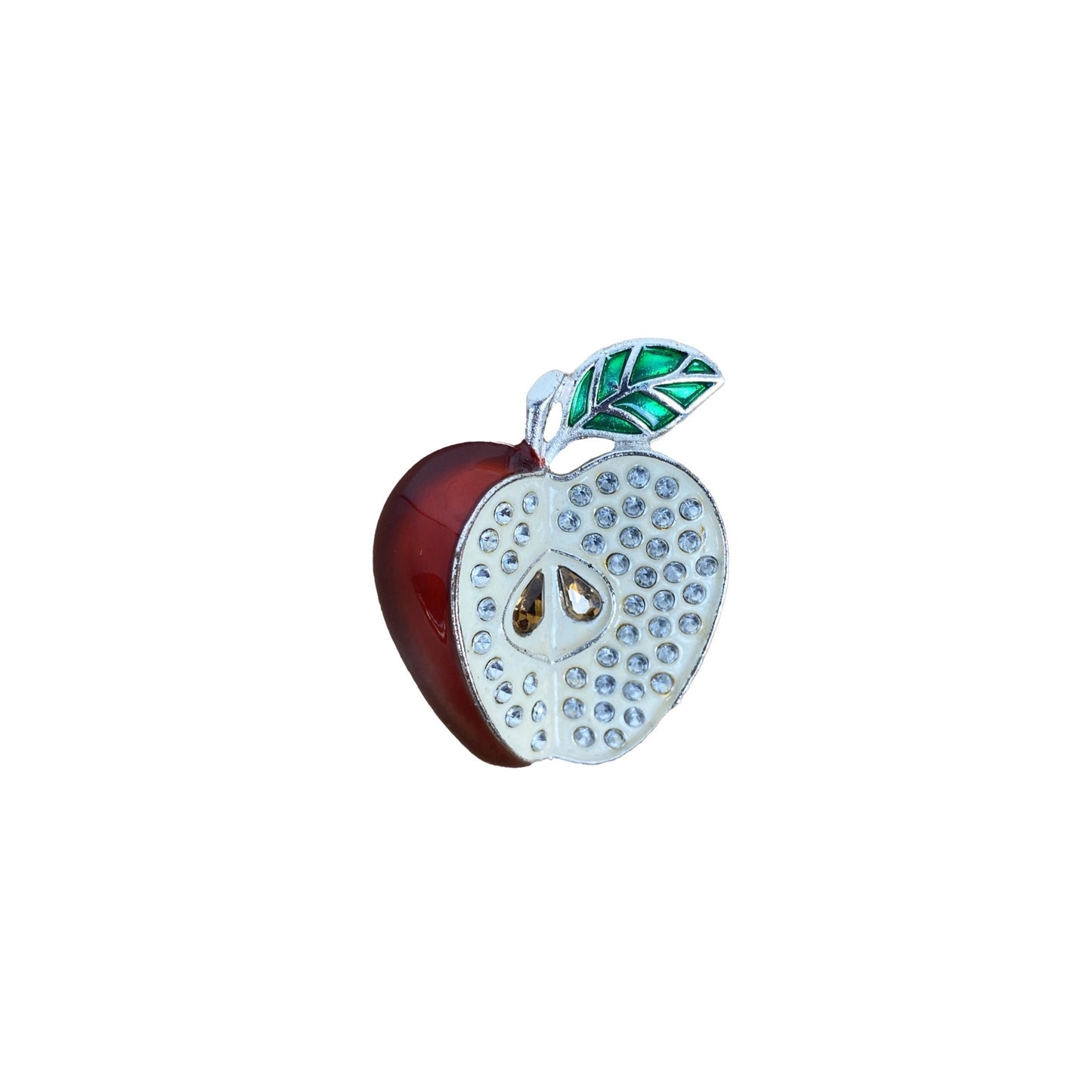1960s Novelty Apple Rhinestone Brooch