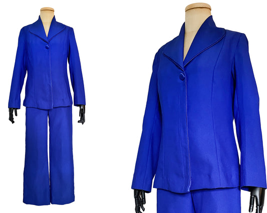 1990s Electric Blue Pants Suit Set (M)