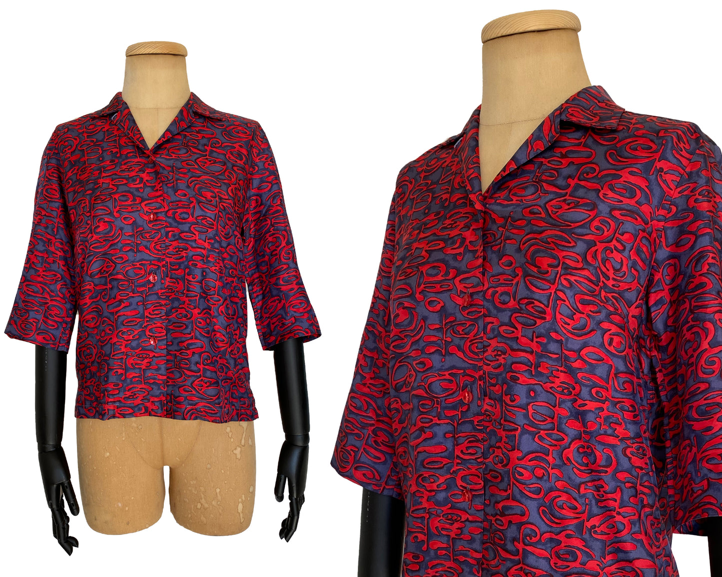 1960s Abstract Print Short Sleeve Blouse (M)