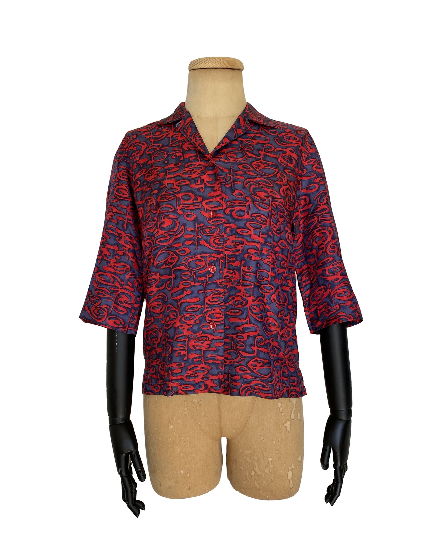 1960s Abstract Print Short Sleeve Blouse (M)