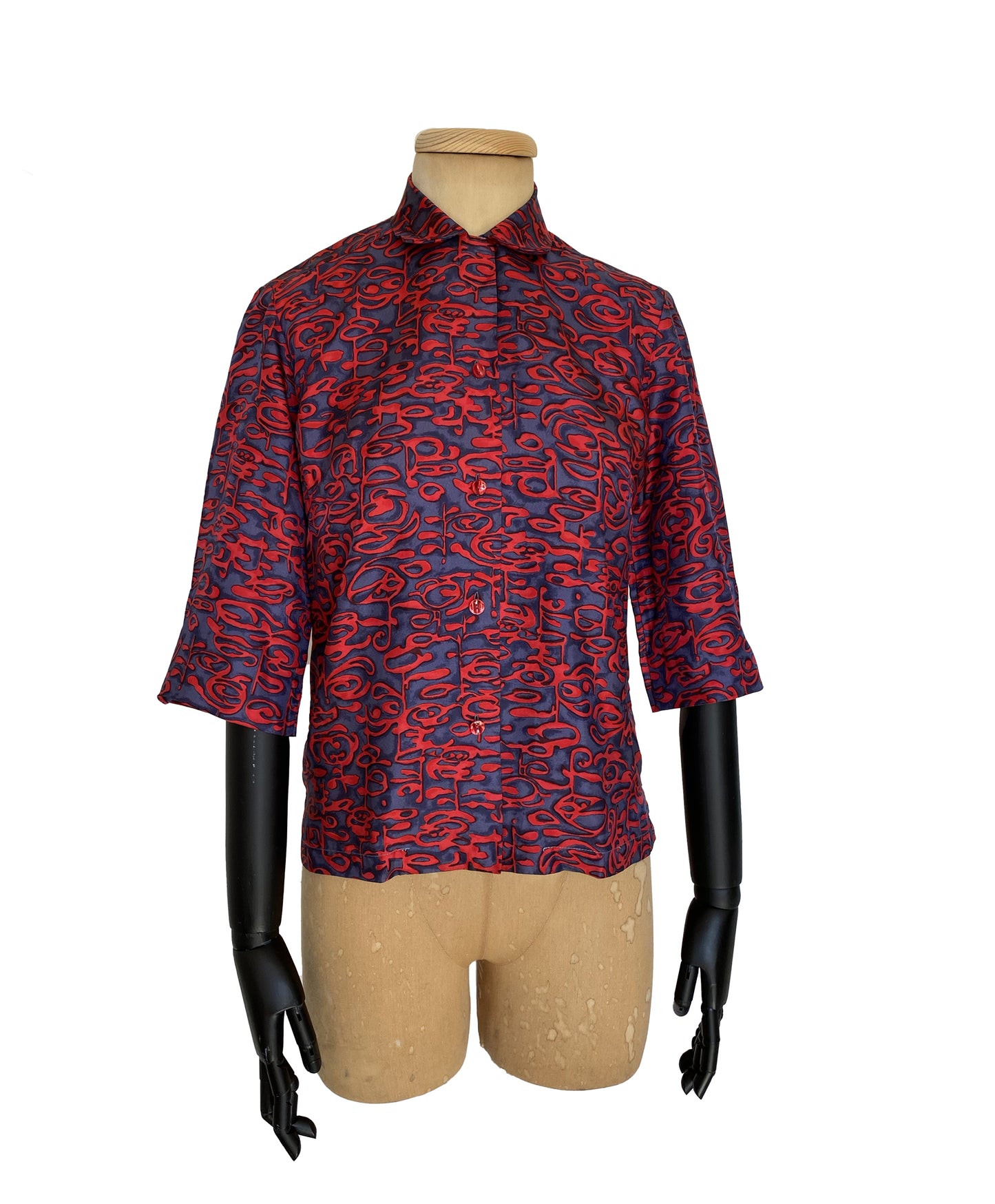 1960s Abstract Print Short Sleeve Blouse (M)
