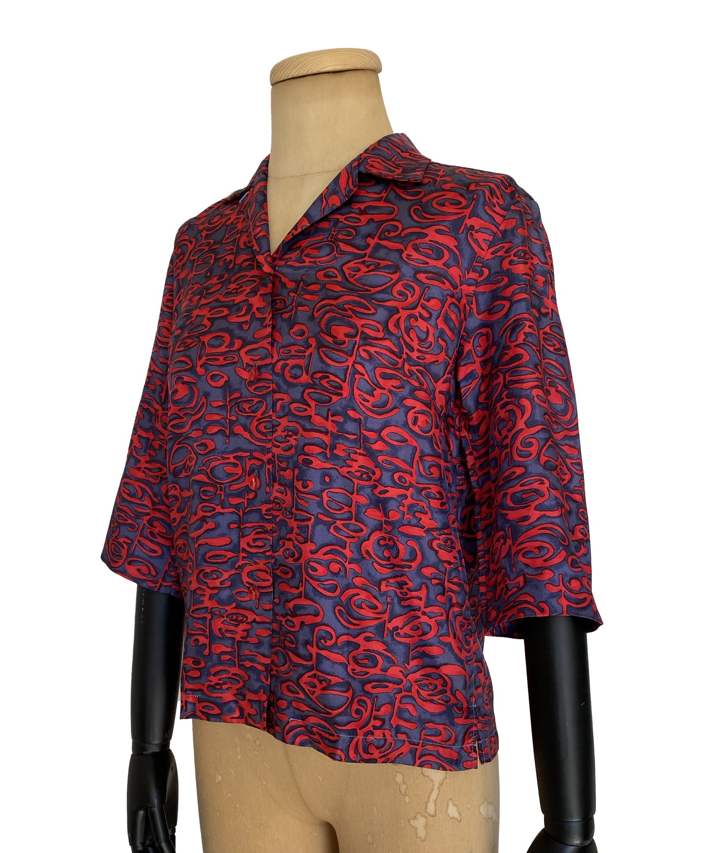 1960s Abstract Print Short Sleeve Blouse (M)