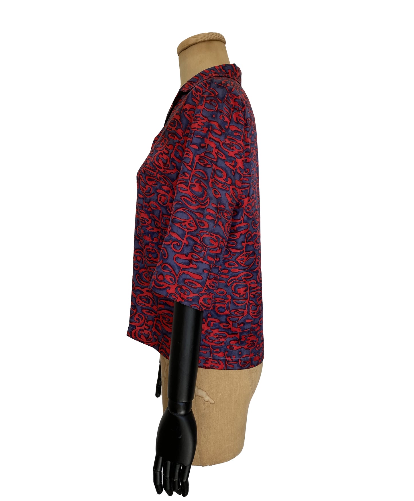 1960s Abstract Print Short Sleeve Blouse (M)