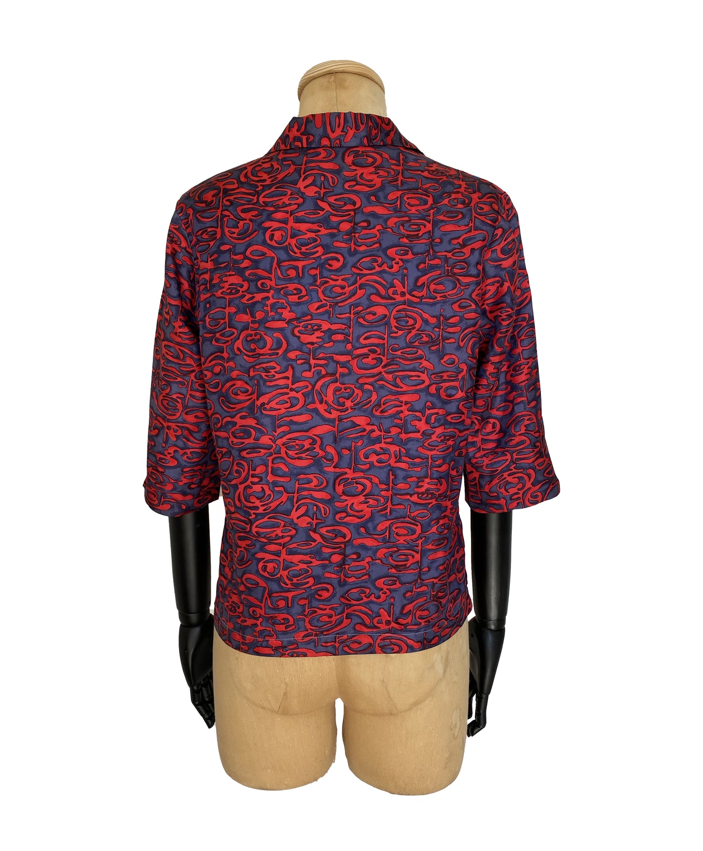 1960s Abstract Print Short Sleeve Blouse (M)