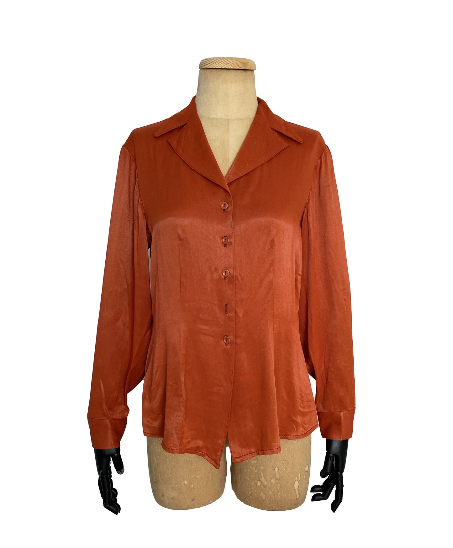 1970s Burnt Orange Long Sleeve Shirt (XS)