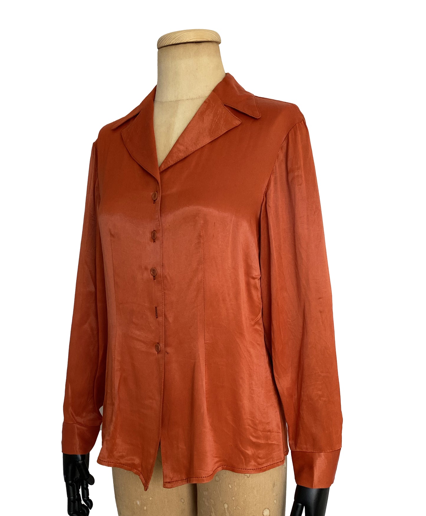 1970s Burnt Orange Long Sleeve Shirt (XS)