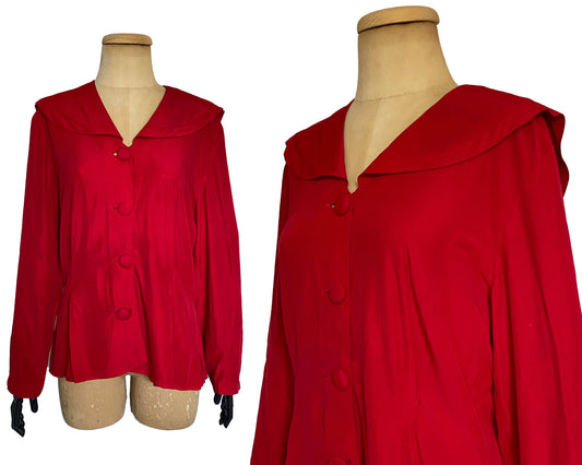 1980s Red Sailor Long Sleeve Blouse (M)