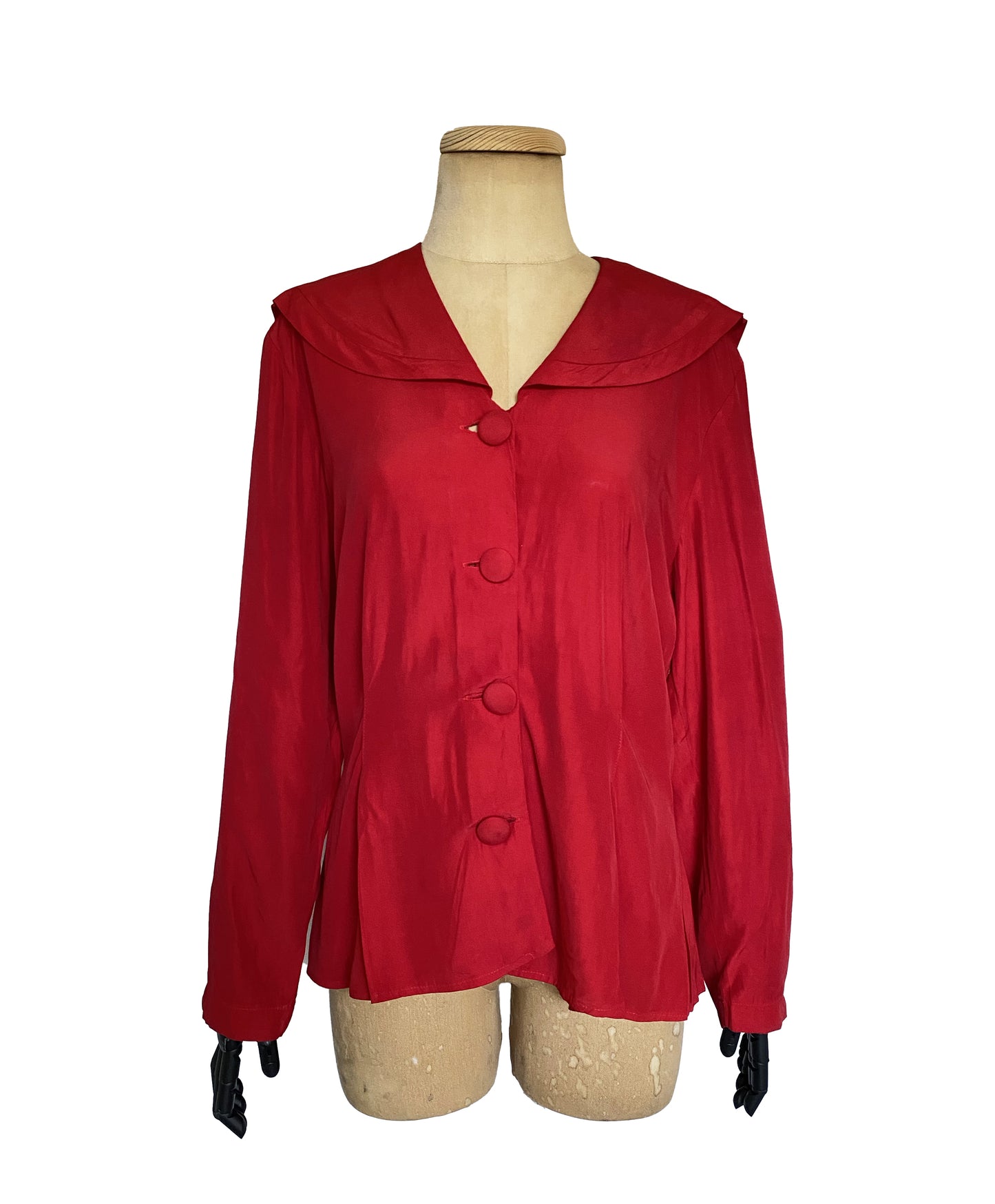 1980s Red Sailor Long Sleeve Blouse (M)