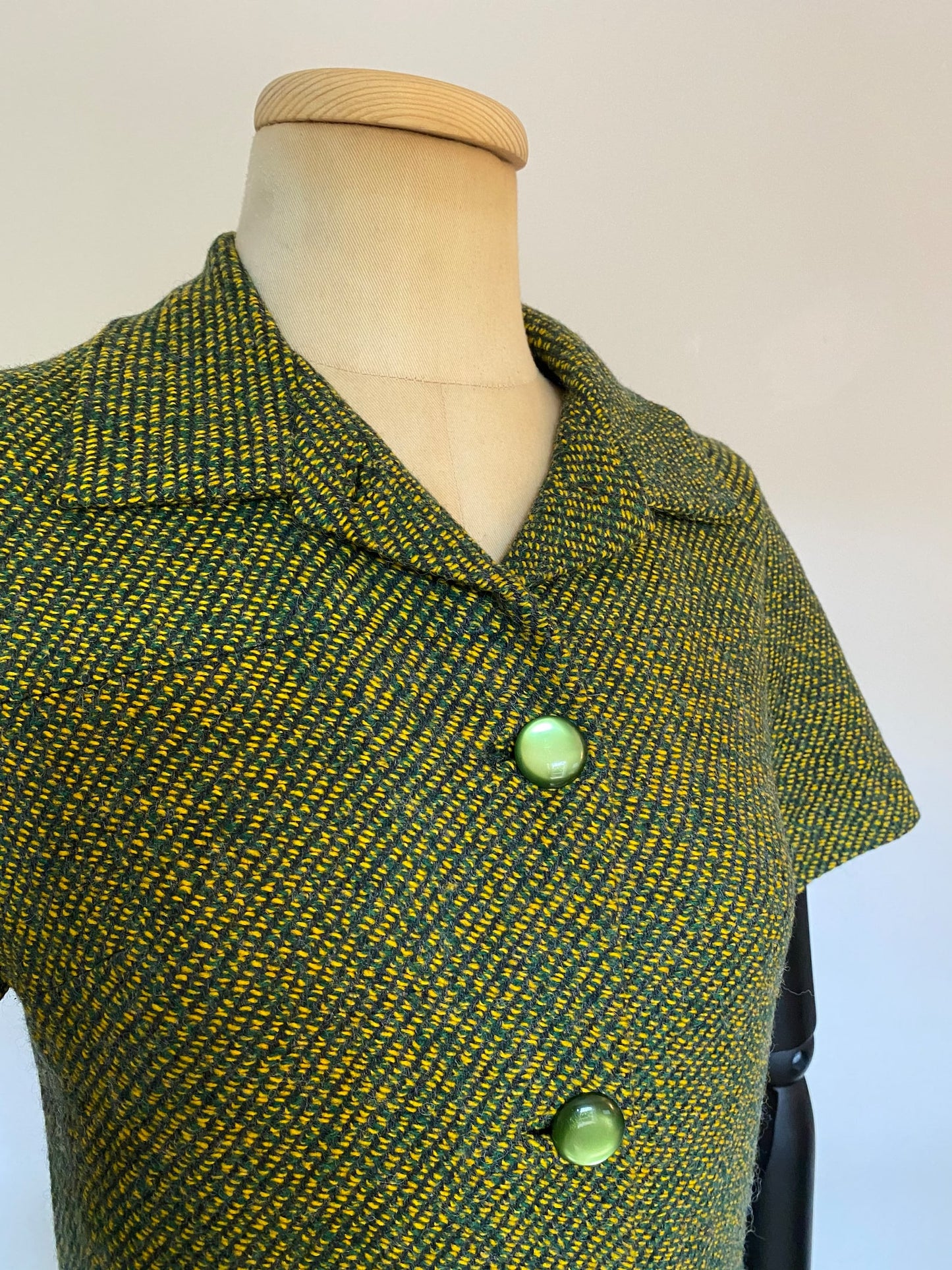1960s Green Tweed Mod Shirt Dress (M)
