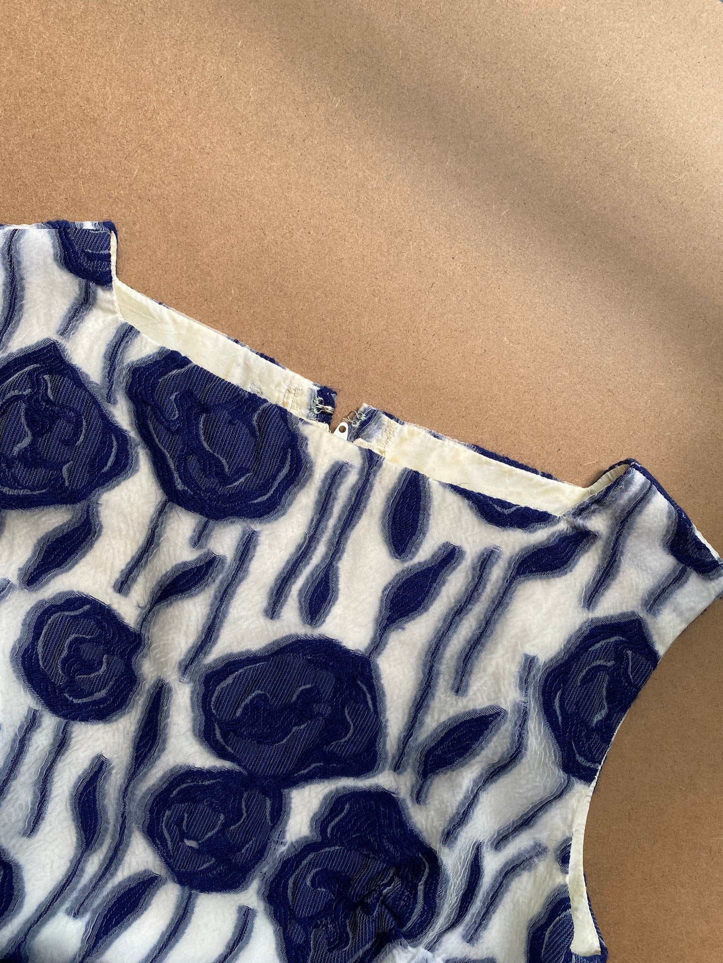 1960s Blue Floral Cocktail Dress (XS)