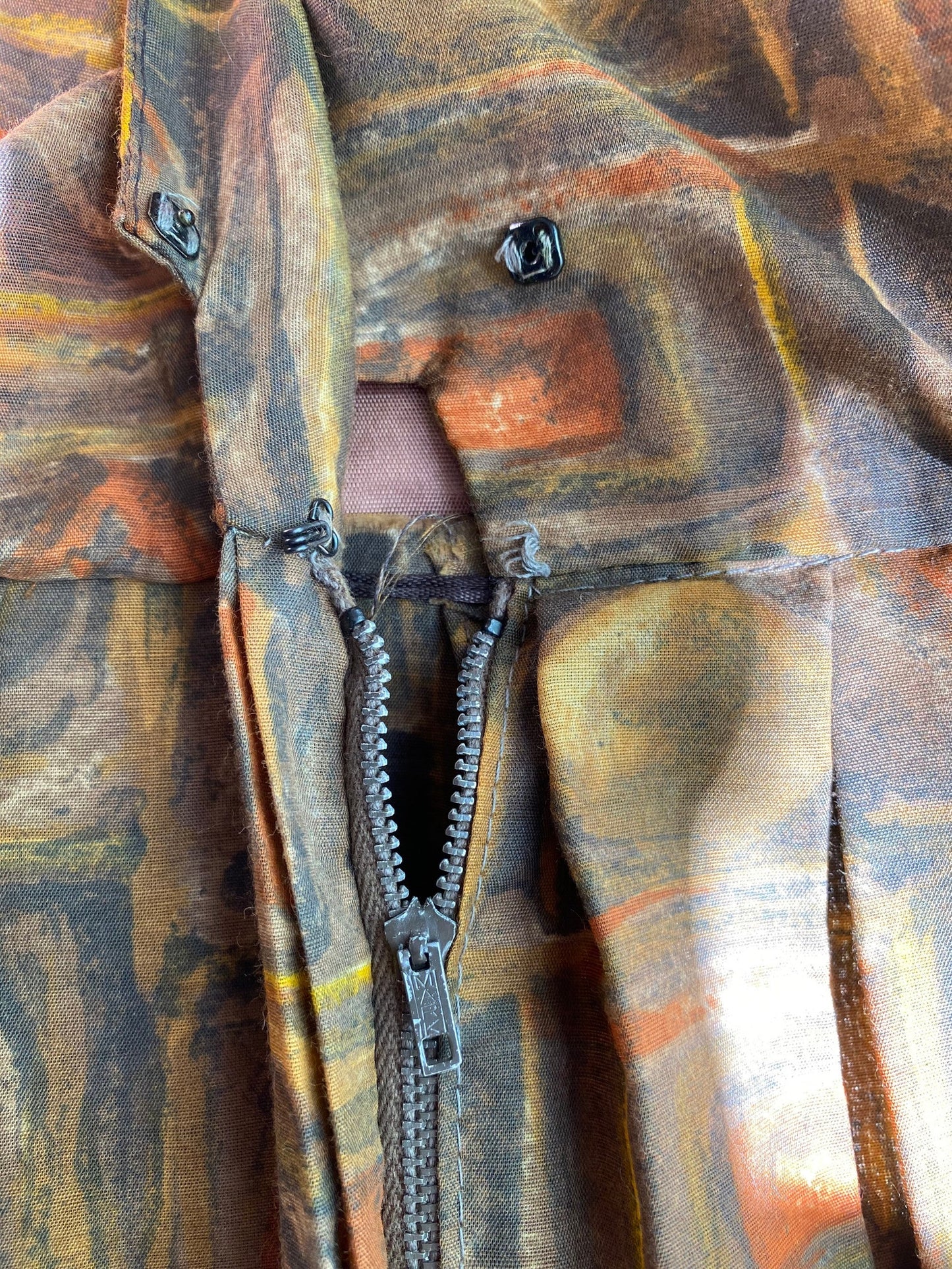 1960s Brown Abstract Print Cocktail Dress (S)