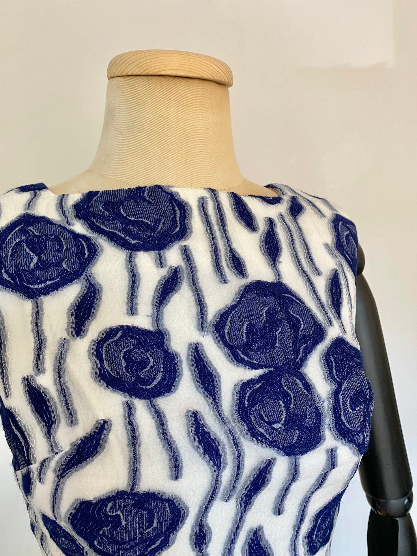 1960s Blue Floral Cocktail Dress (XS)
