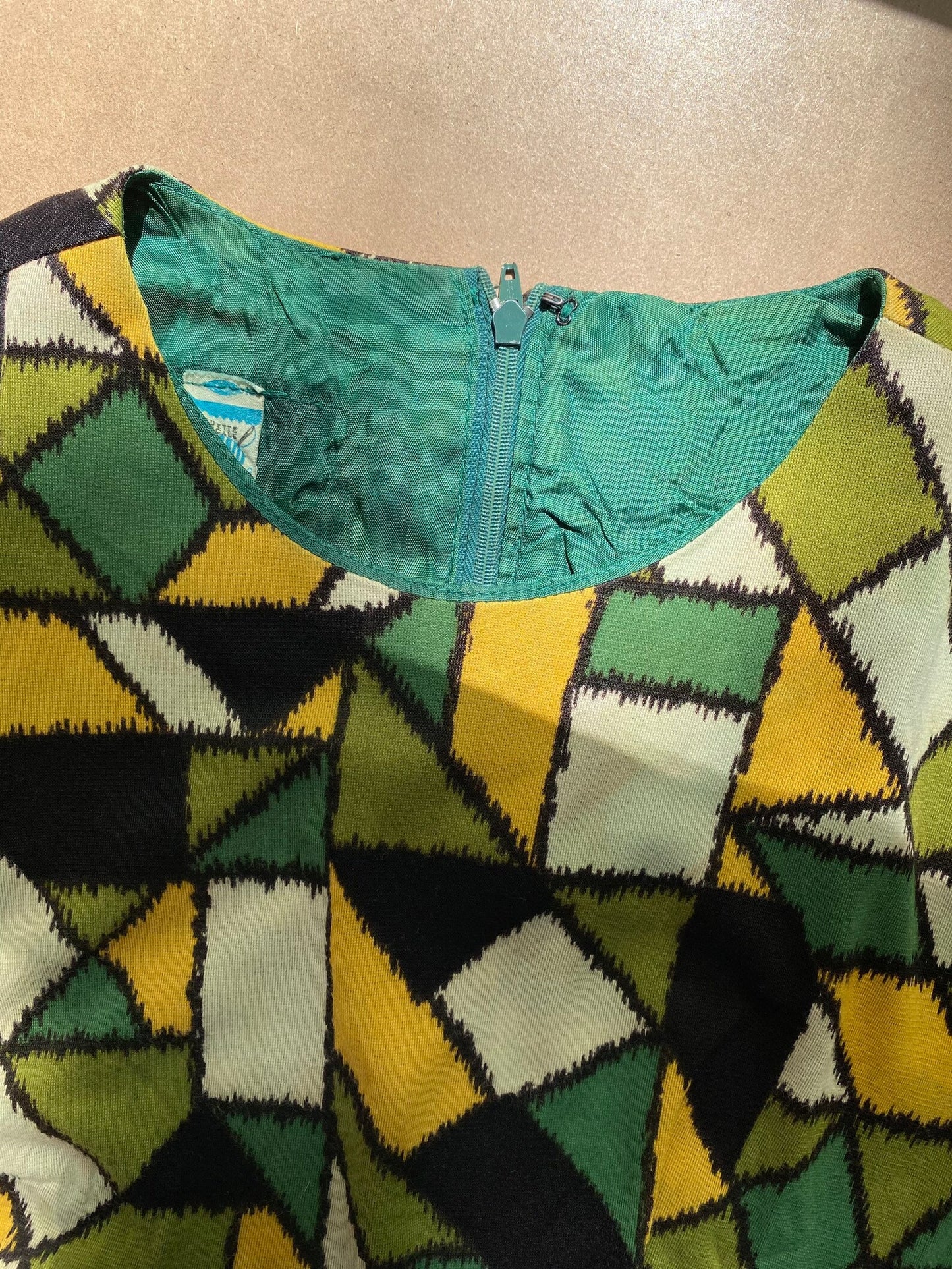 1960s Dropped Waist Green Mini Dress (M)