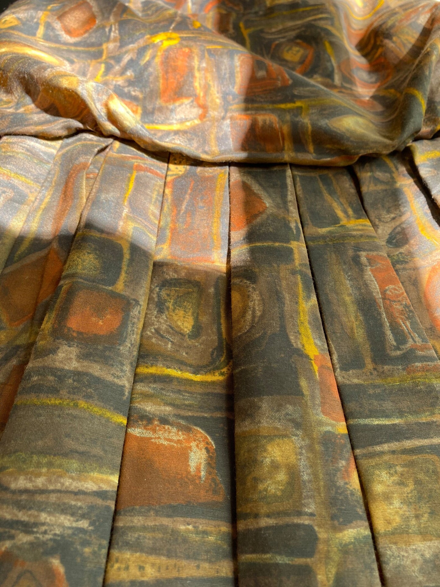 1960s Brown Abstract Print Cocktail Dress (S)