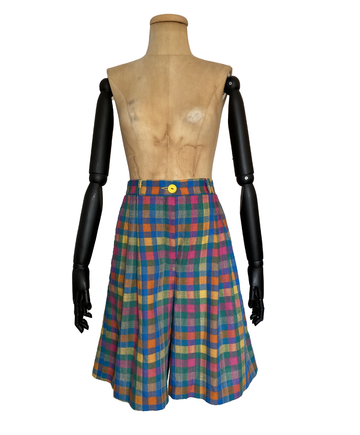1970s Colourful Check Print Shorts Culottes (S/M)