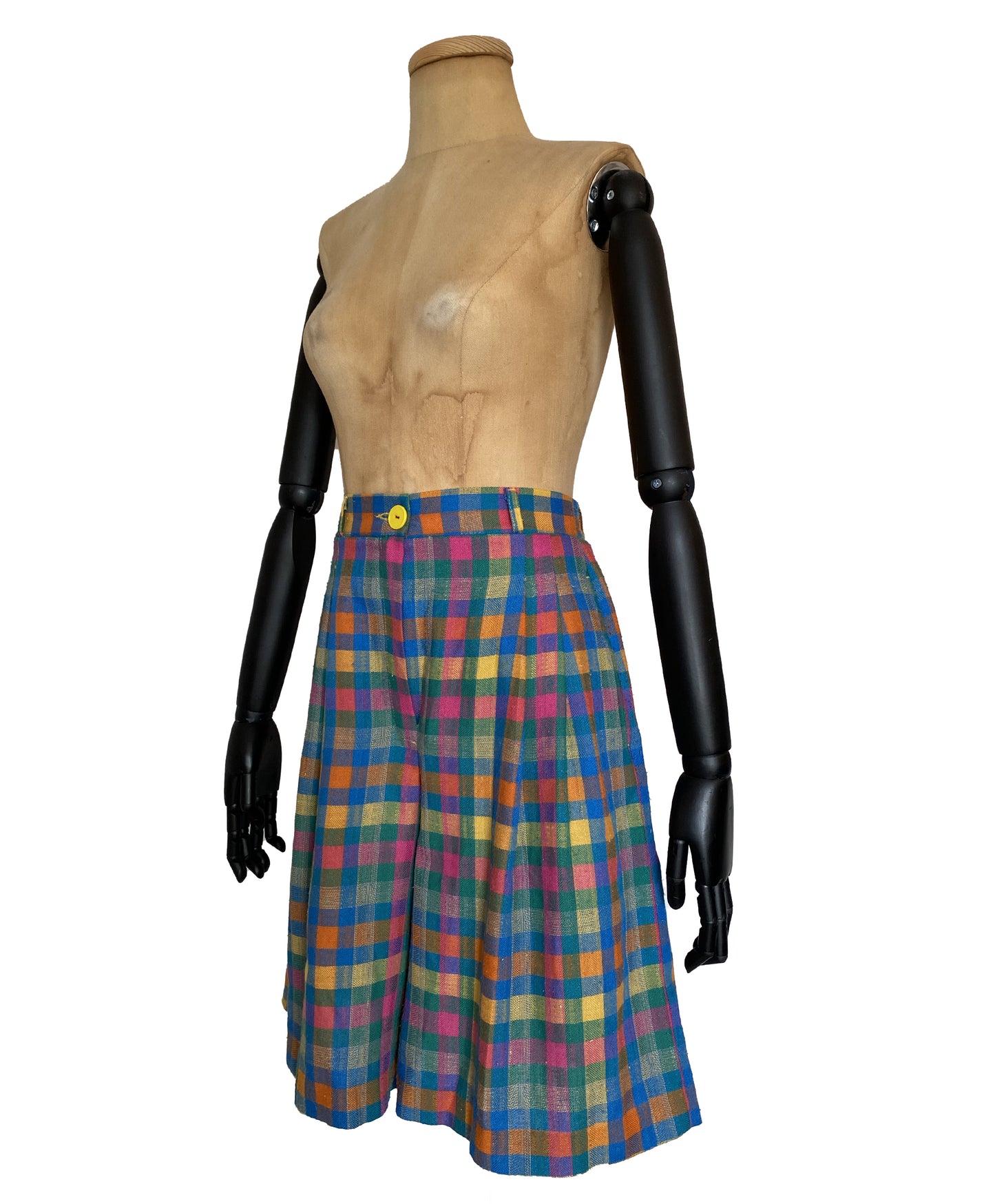 1970s Colourful Check Print Shorts Culottes (S/M)