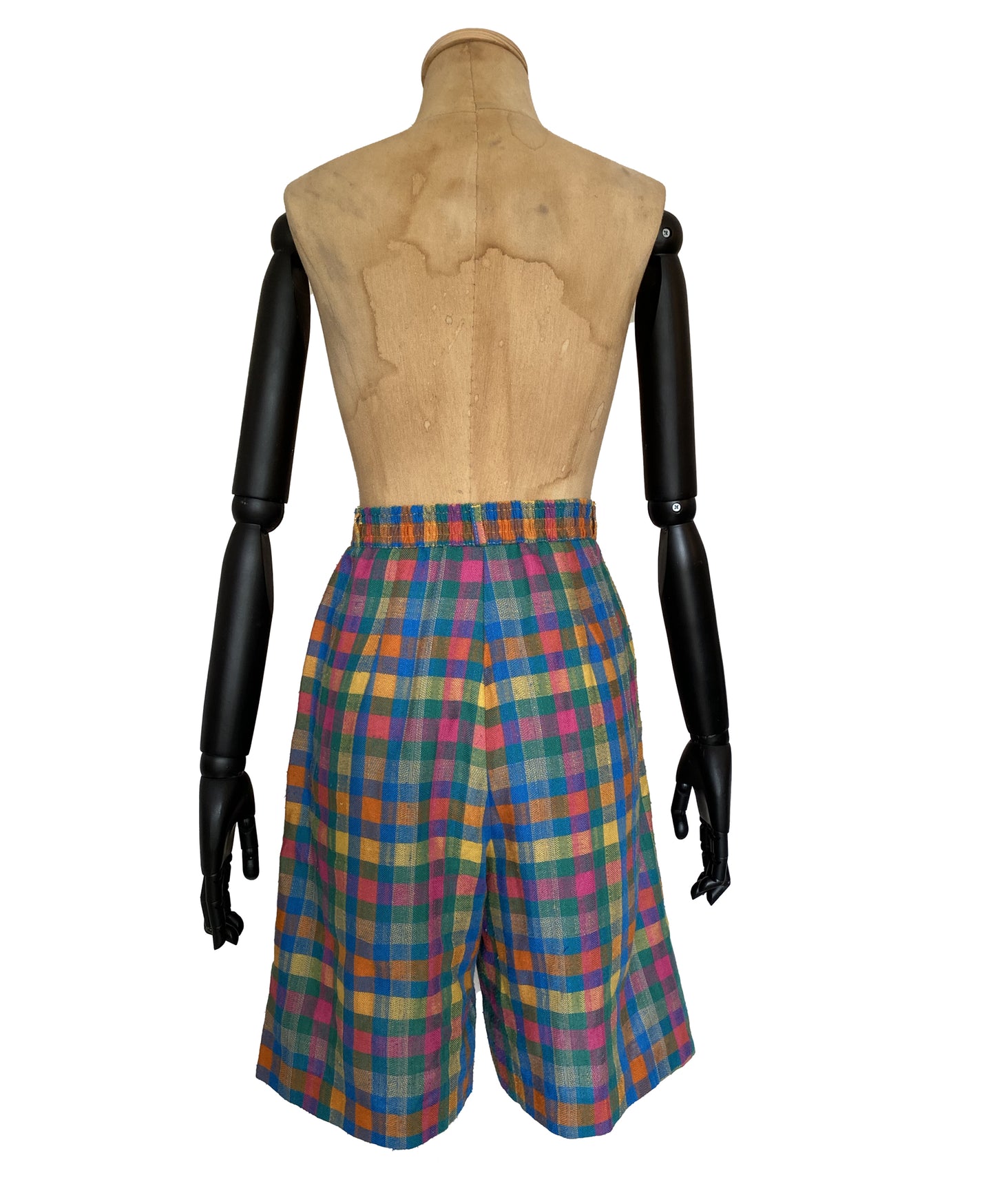 1970s Colourful Check Print Shorts Culottes (S/M)