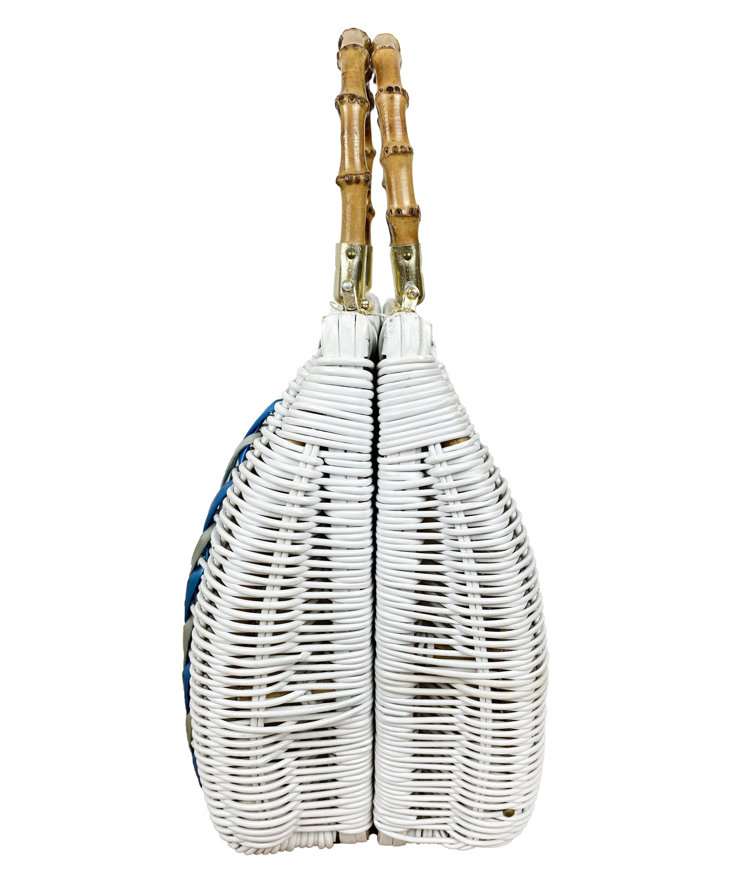 1960s Wicker Bag in White with Bamboo Handles