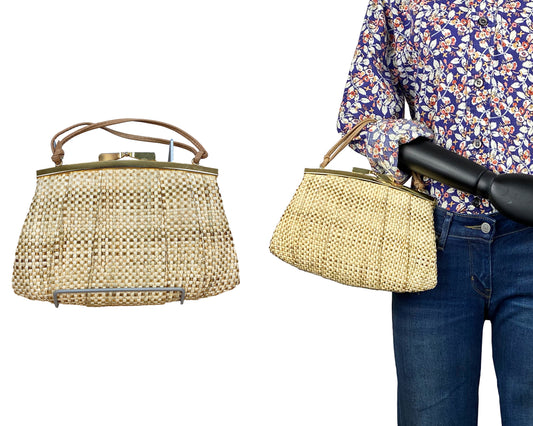 1960s Woven Purse with Leather Lining and Gold Hardware