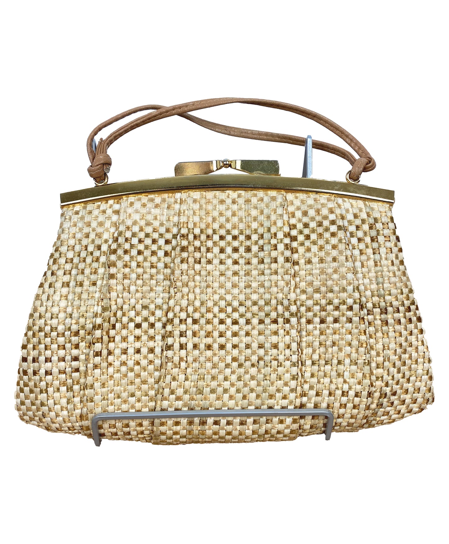 1960s Woven Purse with Leather Lining and Gold Hardware
