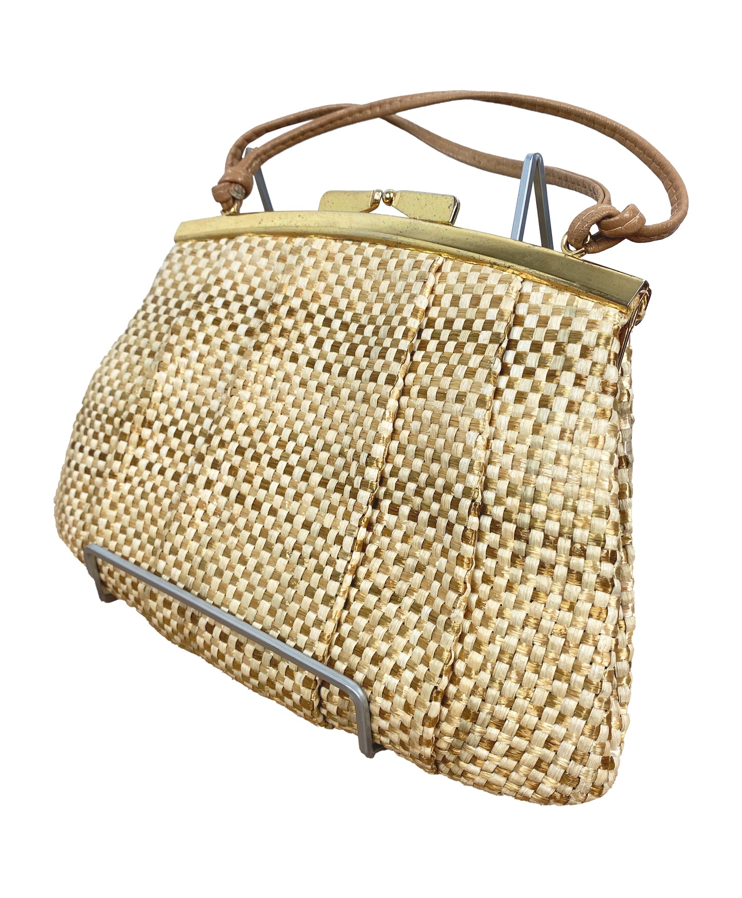 1960s Woven Purse with Leather Lining and Gold Hardware
