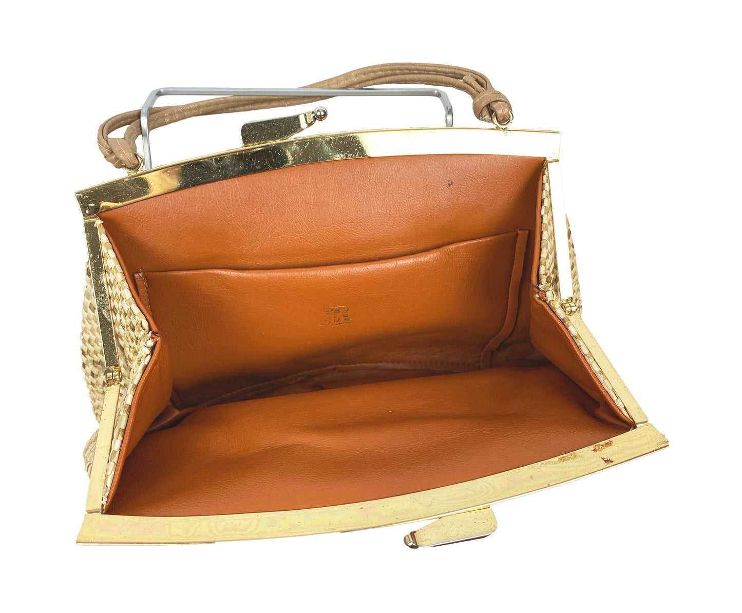 1960s Woven Purse with Leather Lining and Gold Hardware