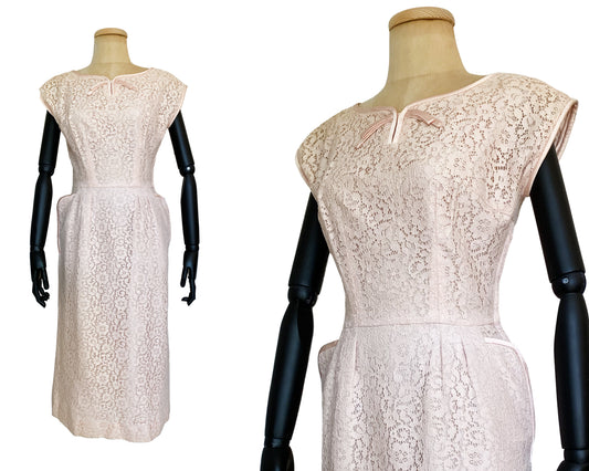 1940s Pink Lace Cocktail Dress (S)
