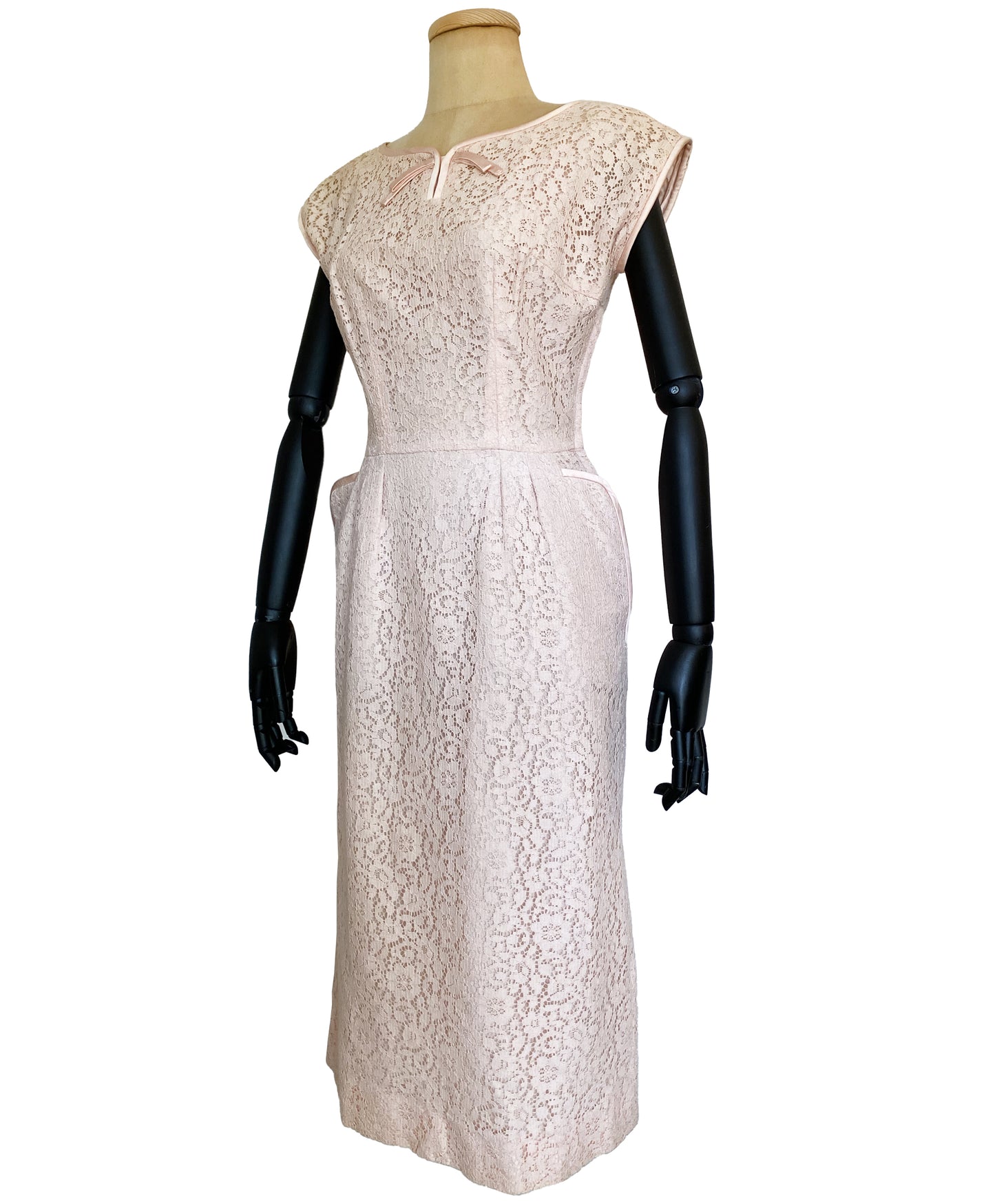 1940s Pink Lace Cocktail Dress (S)