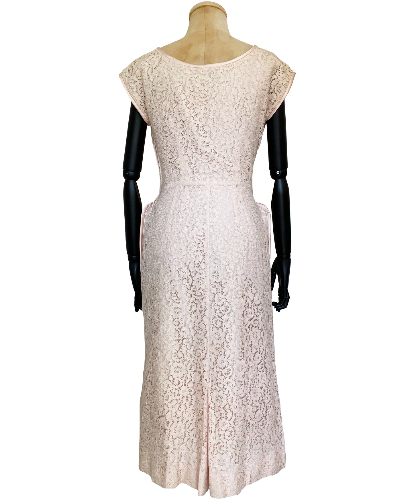 1940s Pink Lace Cocktail Dress (S)