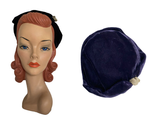 1950s Navy Velvet Hat (S-M)