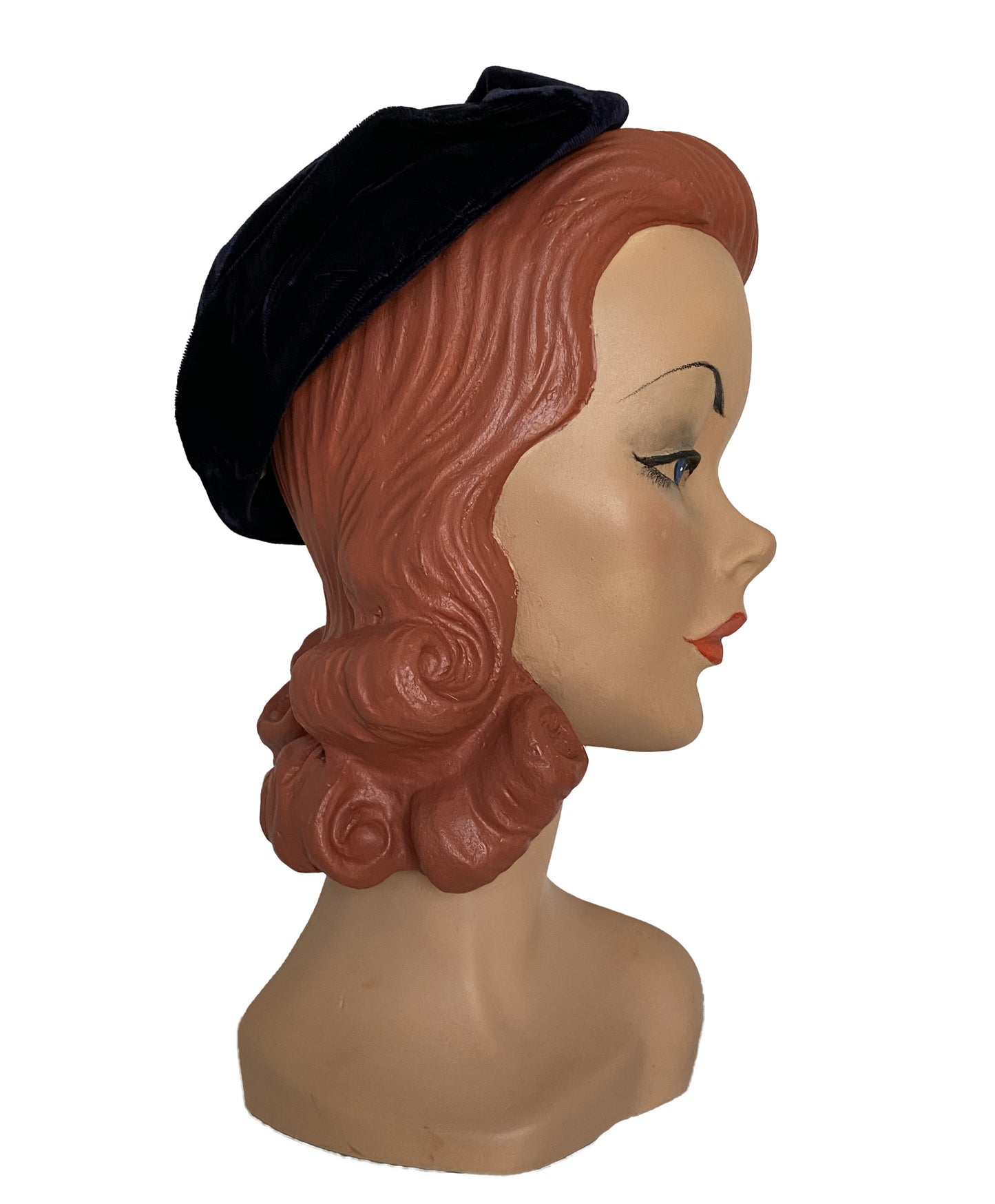 1950s Navy Velvet Hat (S-M)