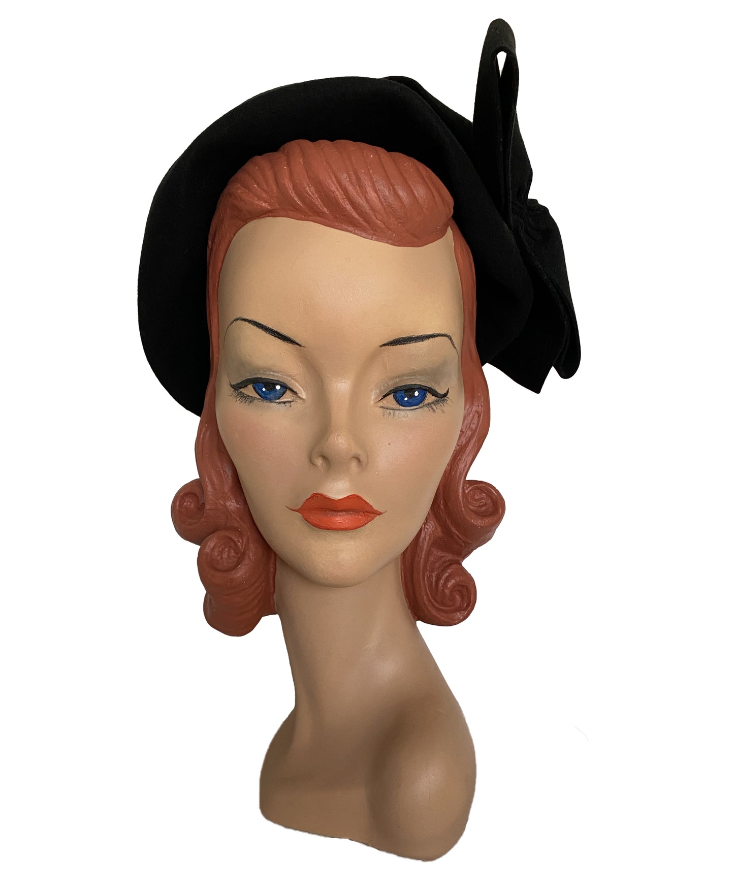1950s Brand Black Large Bow Cloche Hat (S-M)
