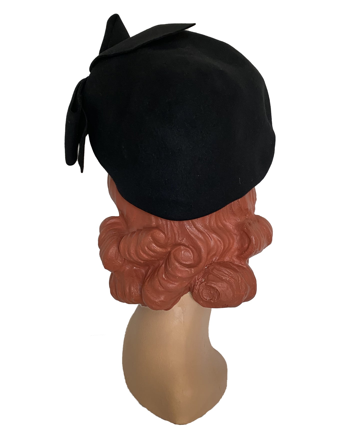 1950s Brand Black Large Bow Cloche Hat (S-M)