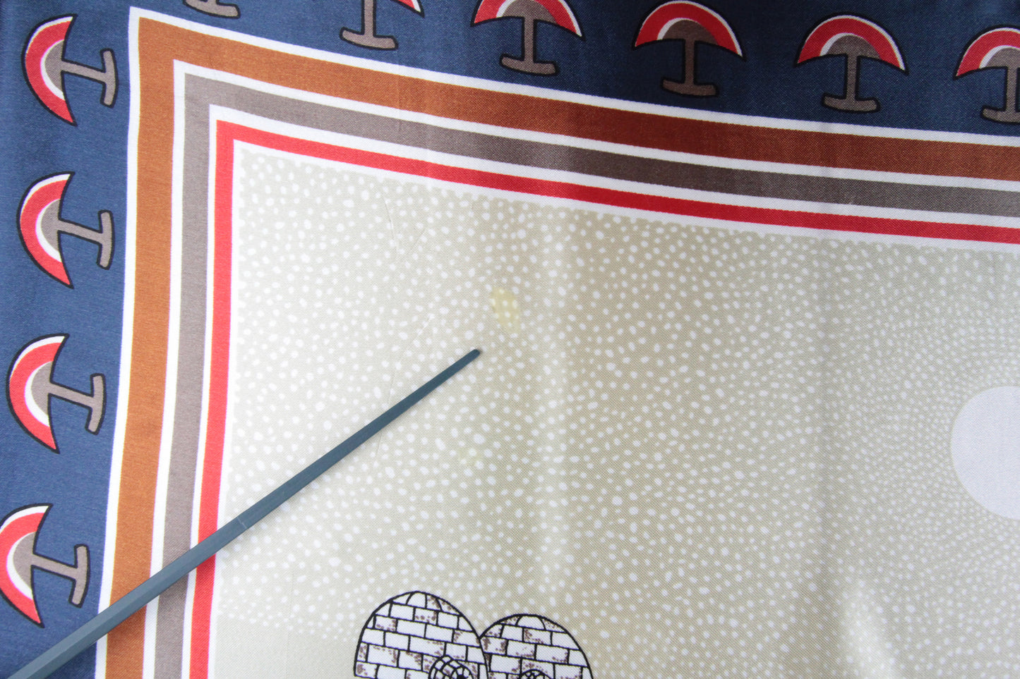 1980s Square Scarf with Canada Inuit Novelty Artic Prints by Artists Elenor & Tony Paine