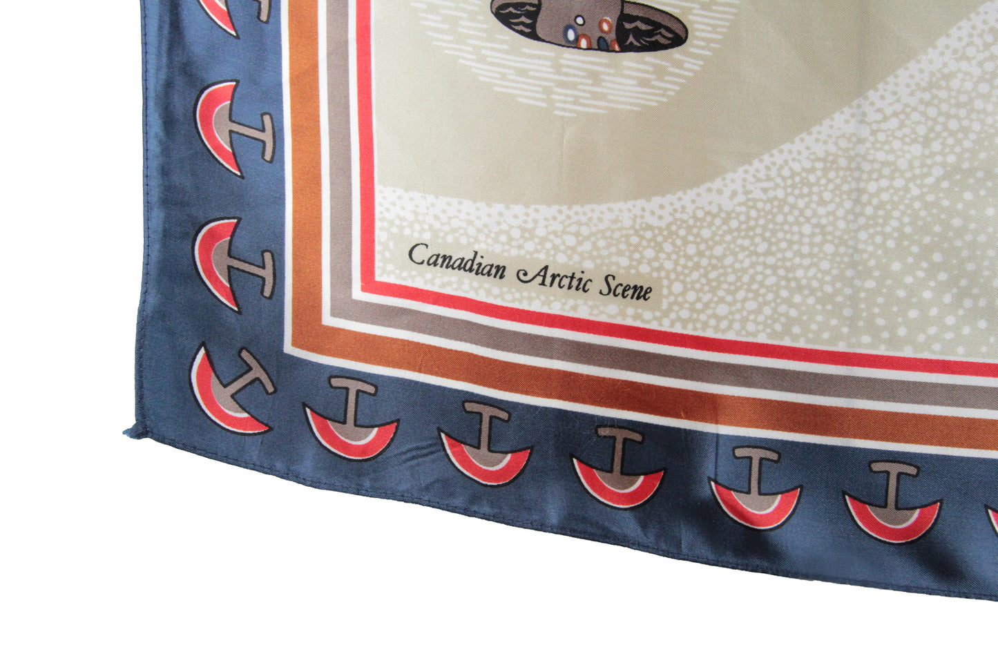 1980s Square Scarf with Canada Inuit Novelty Artic Prints by Artists Elenor & Tony Paine