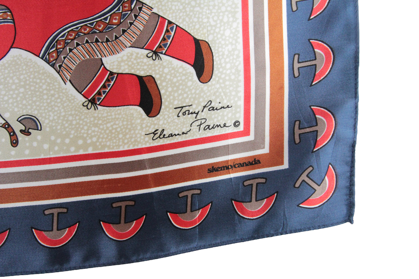 1980s Square Scarf with Canada Inuit Novelty Artic Prints by Artists Elenor & Tony Paine