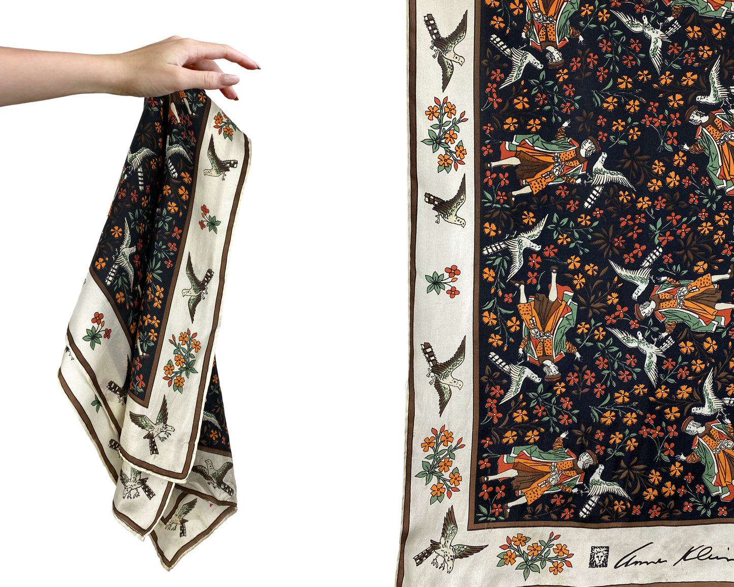 1960s Novelty Medieval Print Scarf by Anne Klein