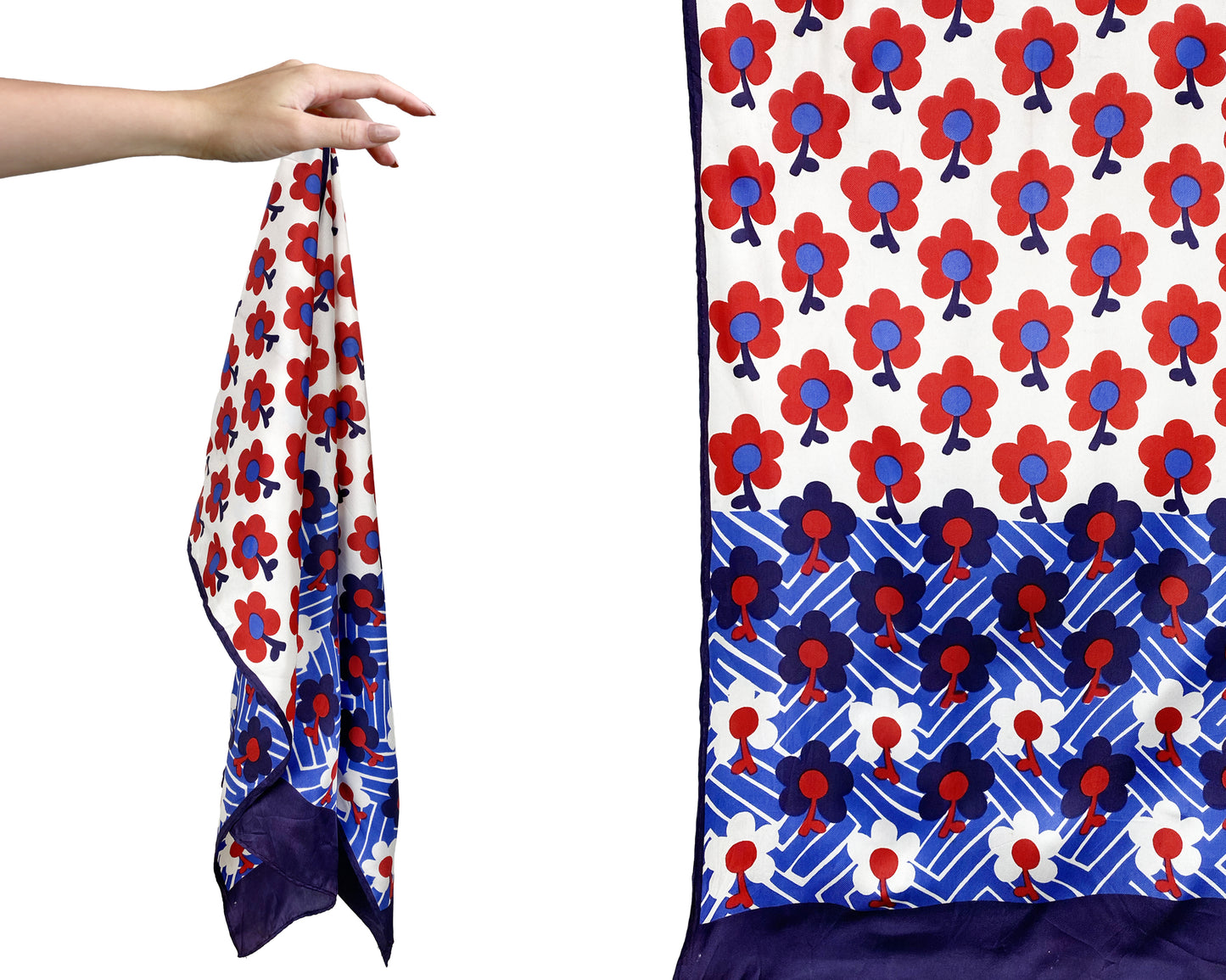 1960s Navy & Red Blooming Floral Scarf