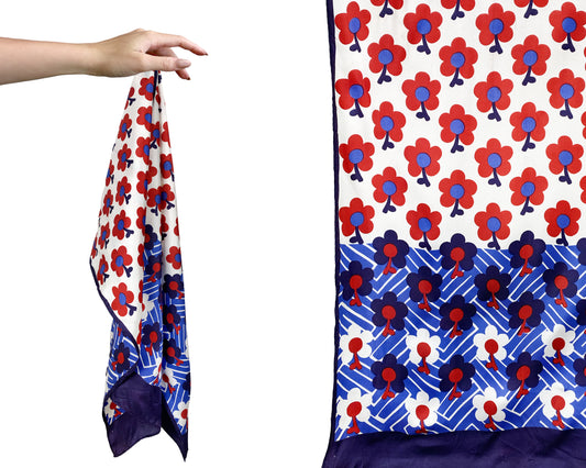 1960s Navy & Red Blooming Floral Scarf